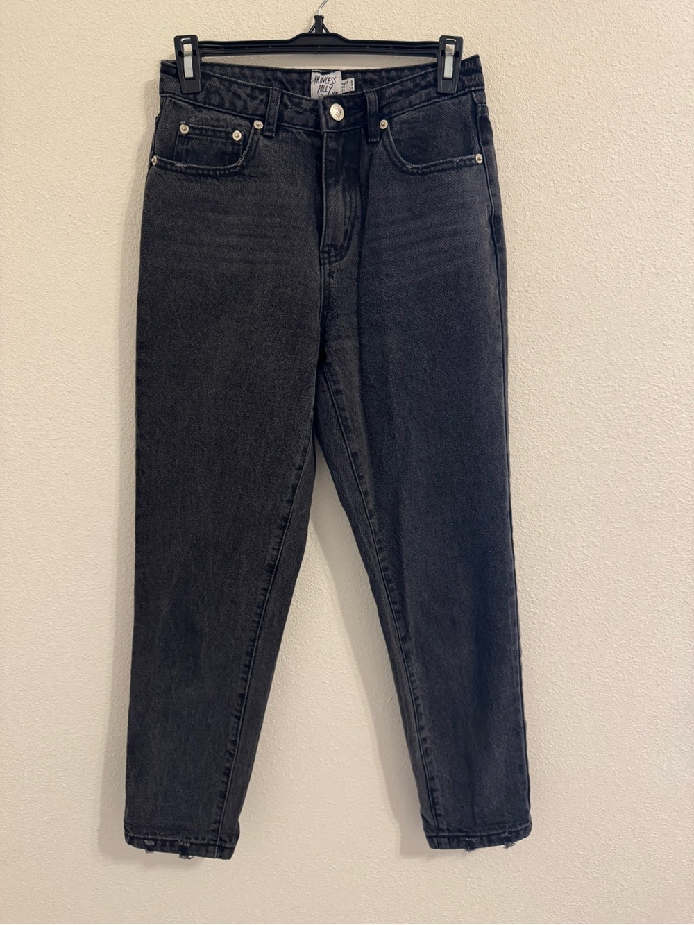 Princess Polly Black High Rise Straight Leg Jeans Size 2 Raw Hem